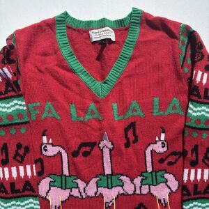 Ugly Christmas Sweater Women’s Lg Red Singing Flamingo Funny Graphic Print